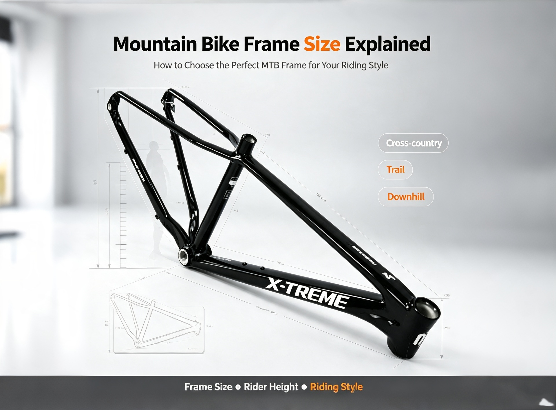 Mountain bike frame size guide illustration
