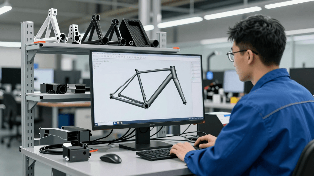 Bicycle frame engineering and mould tooling at the Meihanda factory in Foshan, China