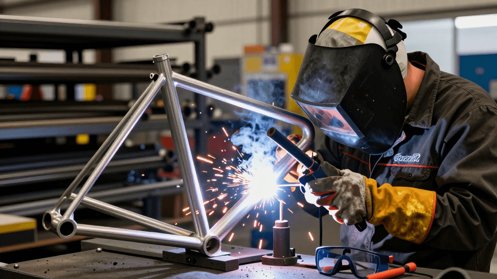 TIG welding an aluminium bicycle frame tube joint