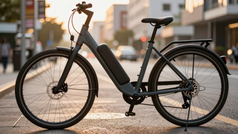 Bicicleta eléctrica urbana con batería en el cuadro y motor en el buje
